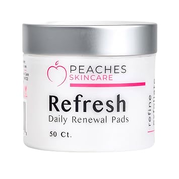 وسادات تجديد البشرة المنعشة من Peaches Skincare - وسادات تقشير يومية للوجه والرقبة مع لحاء الصفصاف وحمض الهيالورونيك والنياسيناميد ومزيج الفاكهة AHA - تقشير لطيف لبشرة مشرقة - 50 قطعة