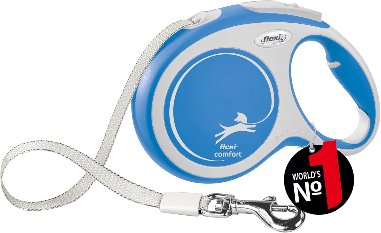 Flexi New Comfort Tape Grey & Blue Large 8m Retractable Dog Leash/Lead for Dogs up to 50kgs/110lbs