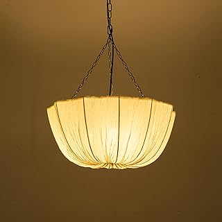 19.6 in Lantern Fabric Pendant Light, Wabi Sabi Hanging Lamp with White ...