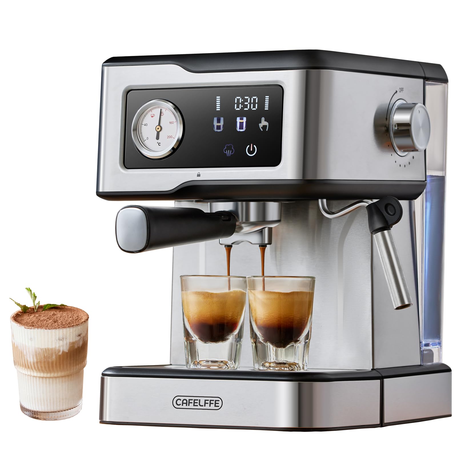 Cafelffe MK-901 Espresso Coffee Machine Maker with Milk Frother - 950W / 1.5L, 20 Bar Pump, Smart Touch Screen,Stainless Steel body,Powerful Steam for Latte/Cappuccino