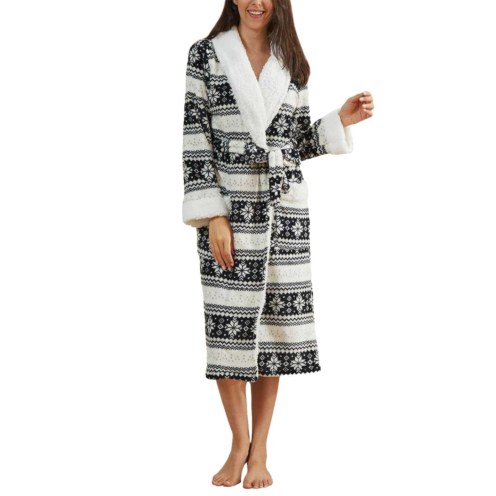 Generisch Elegante cárdigan de mujer como camisón informal Ropa de casa cómoda con estampado moderno de franela