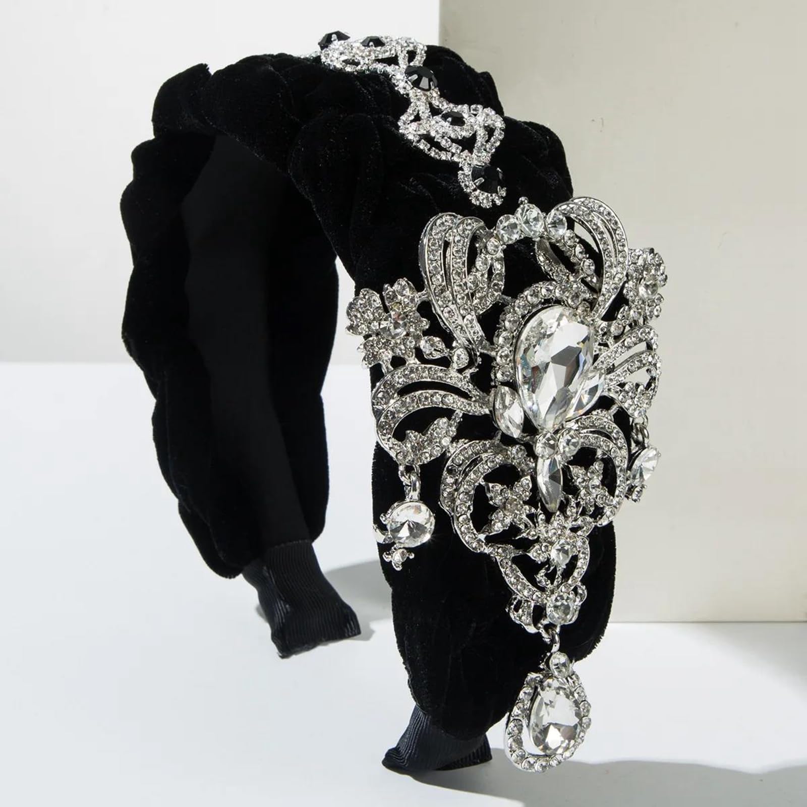 Fascia per capelli da donna retrò con strass, realizzata a mano, in stile retrò, bianca, verde e rossa.,Rosso,Taglia unica