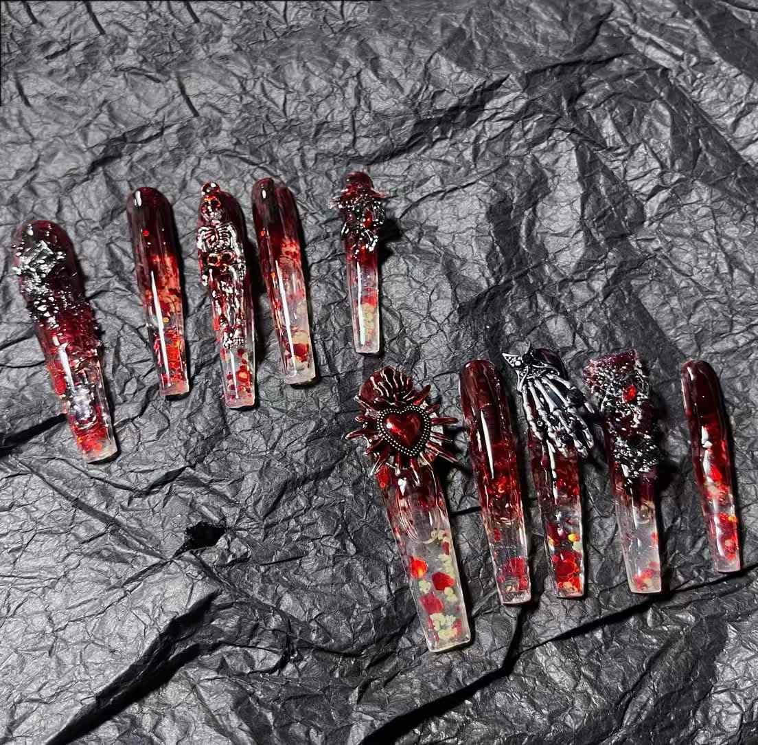 Luxury Handmade Jewelry Nails Press on with 3D Art Elegant Royal Design Premium Quality Easy to Wear Size L