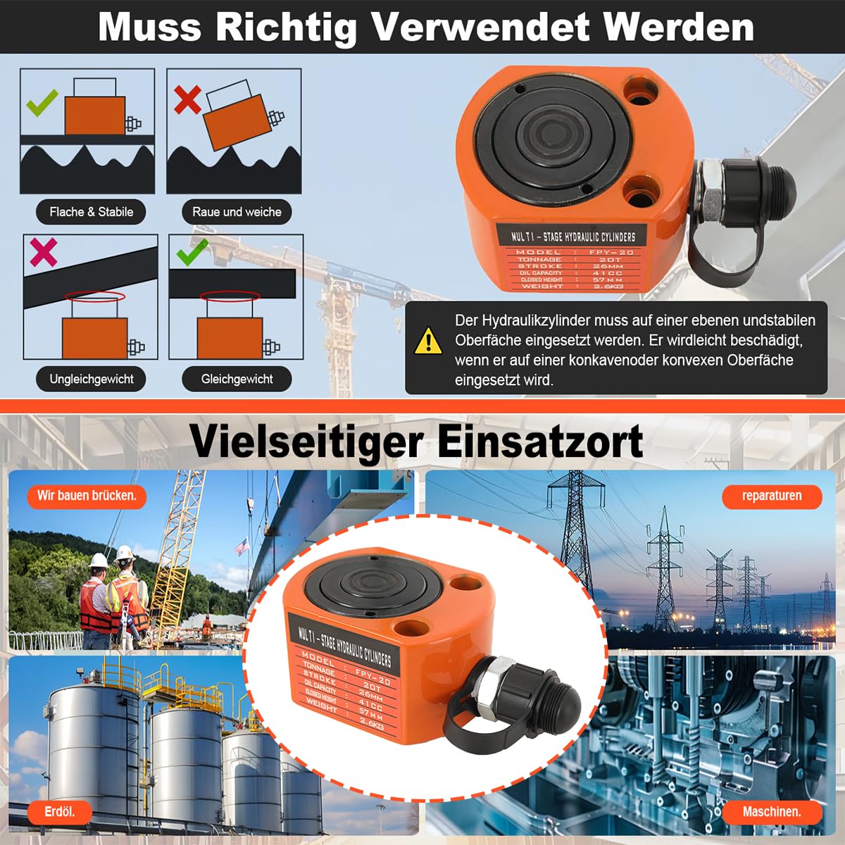 20T Zweiteiliger Hydraulikzylinder, 26mm Hub 57mm Eigenhöhe, 41cc Hydraulische Hubzylinder Industrieheber für den Maschinenbau