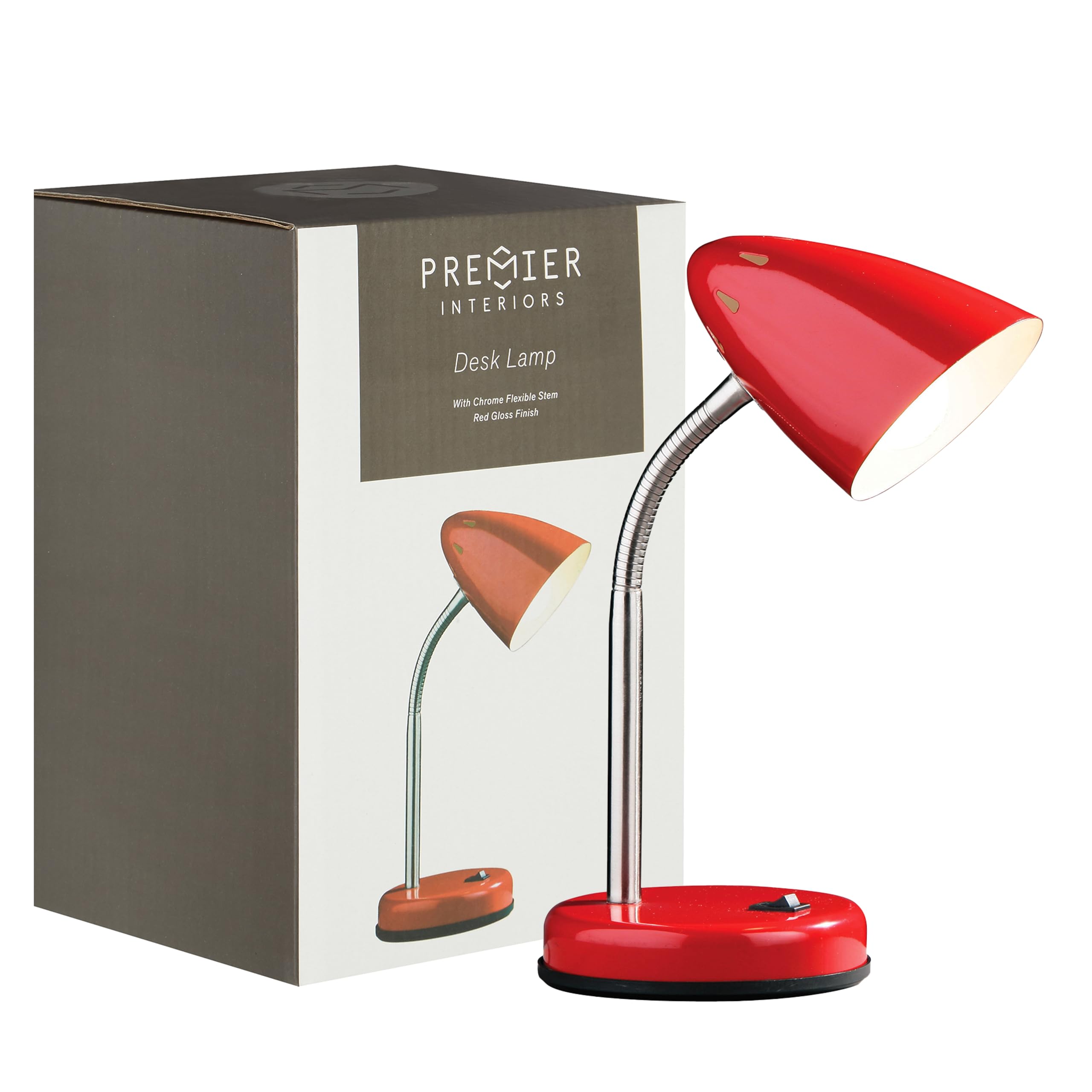 Premier Housewares Red Iron Desk Lamp - Conical Head - Adjustable Stem - Modern Design