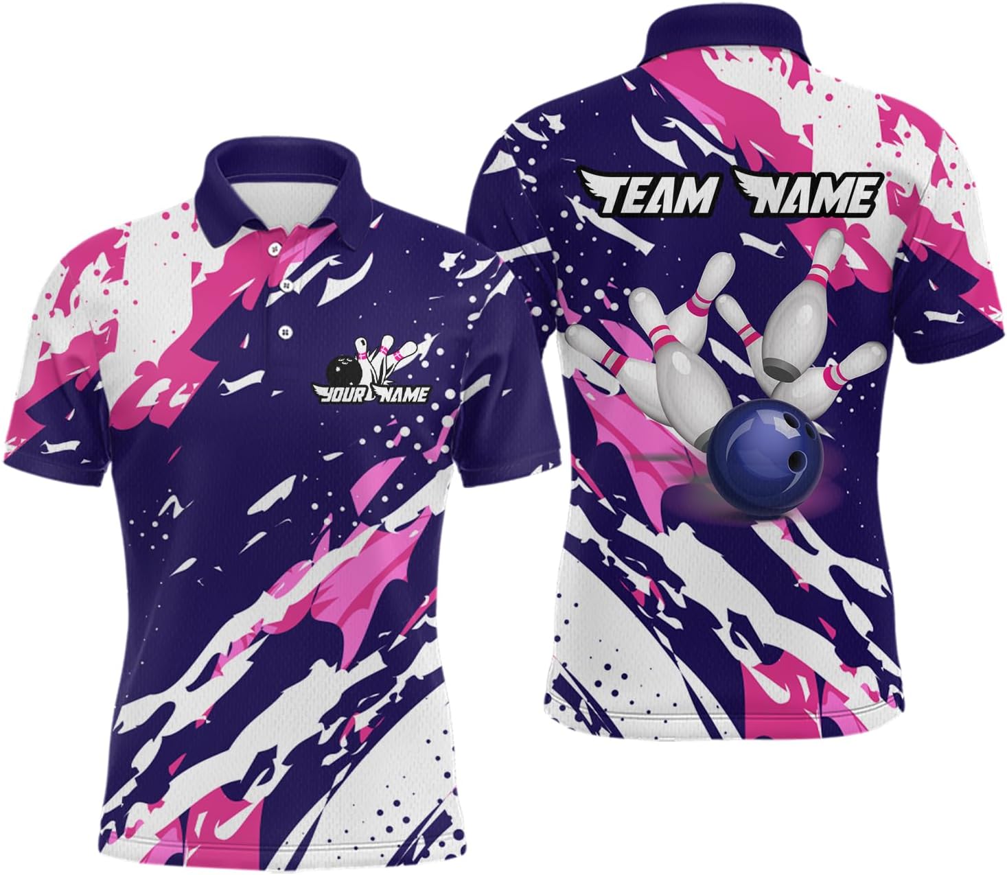 Purple&Pink Bowling Shirts for Women Men Custom Team Bowling Jerseys Personalized Bowling Polo & Quarter Zip Shirts