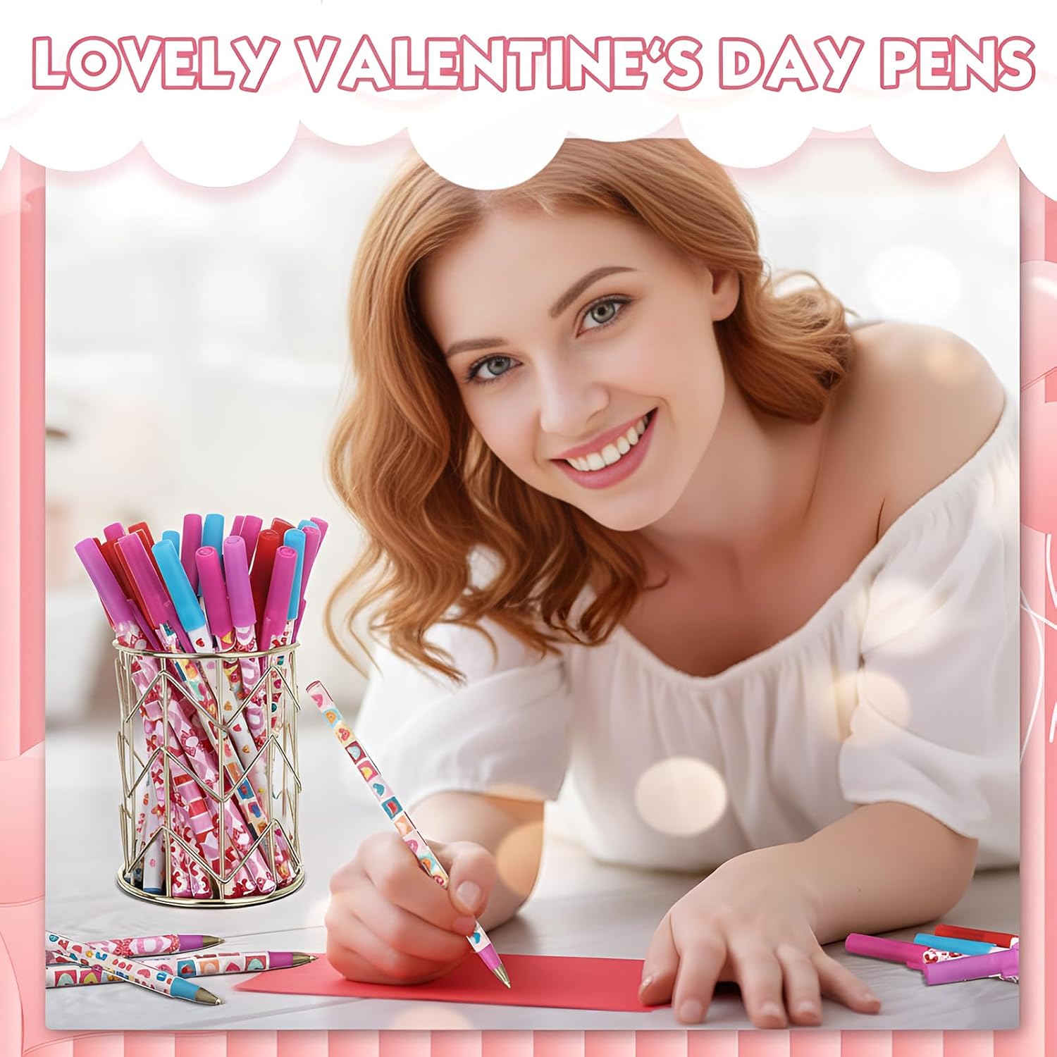 Yexiya 150 Pcs Valentine's Day Ballpoint Pen Bulk Heart Ballpoint Pen Wedding Pens Black Ink Pens for School Office Supplies Valentine's Day Wedding Exchange Gift Party Supplies, 0.7 mm - Image 6