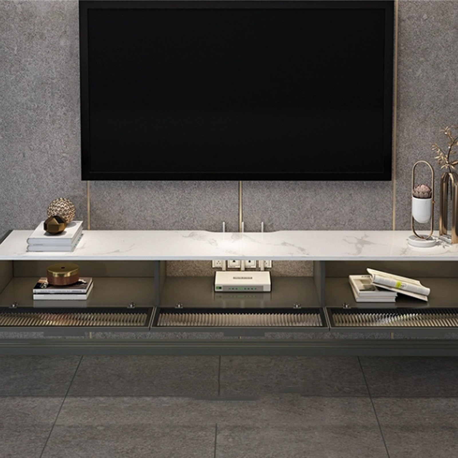 Mueble de TV de pared, Soporte flotante de lujo for TV con mesa de pizarra y puertas de vidrio abatibles, estante flotante de 70,8 pulgadas/78,7 pulgadas for debajo del televisor, centro de entretenim