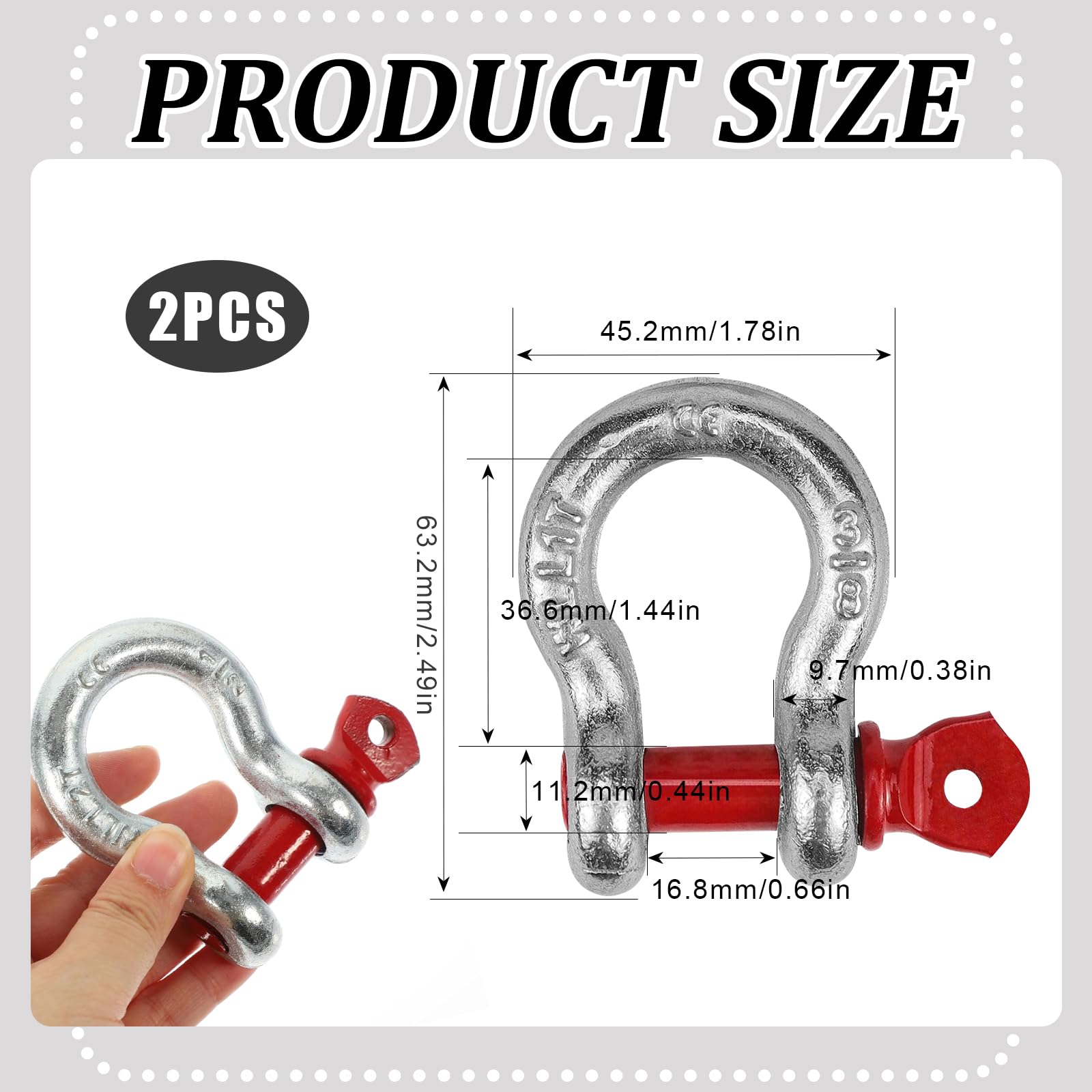 Wekuw Grilletes, 2 Piezas Grillete de Cerradura Grillete de Acero Alta Resistencia Grillete Curvo con Perno de Ojo para Recuperar Remolque Amarre Toldo y Barco(WLL: 1,0 t)
