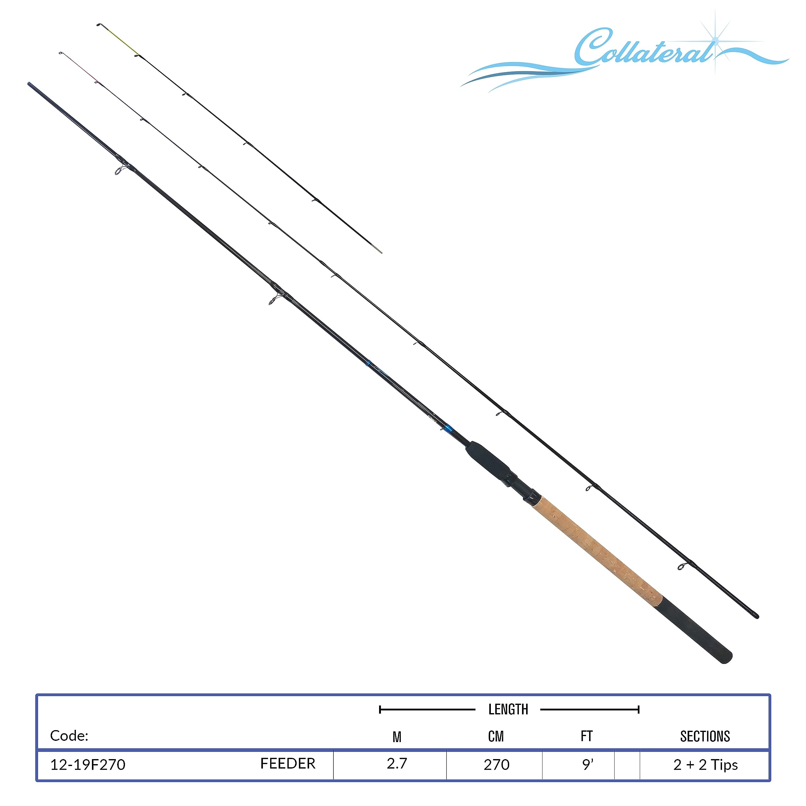 COLLATERAL - Caña de pescar alimentadora de 2,7 m, 2 piezas, con 2 puntas de carcaj, una completa de carbono y una fibra de vidrio, ideal para alimentar peces [12-19F270]