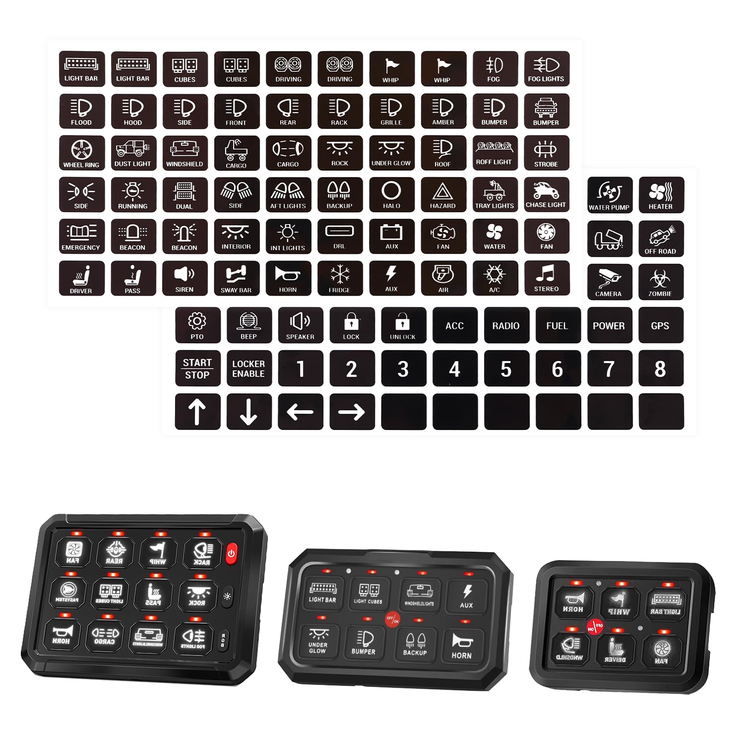 Stacool 120PCS 6/8/12 Gang Switch Panel Car Stickers,Switch Labels for RA80 XL,RB80 XL,AR-600,AC-1200 Switch Panels,Car Interior Accessories Car Button Decals for Dashboard GPS
