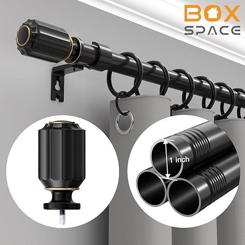 Miniatura 5 de Barras de cortina para ventanas de 66 a 120 pulgadas de diámetro, barras de cortina negras ajustables, decorativas, resistentes, largas, para sala