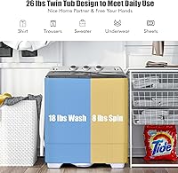 Vista 4 de COSTWAY Lavadora Portátil, Doble Tina con Capacidad de 26 libras, Lavadora de 18 libras y Centrifugadora de 8 libras Combo con Perillas