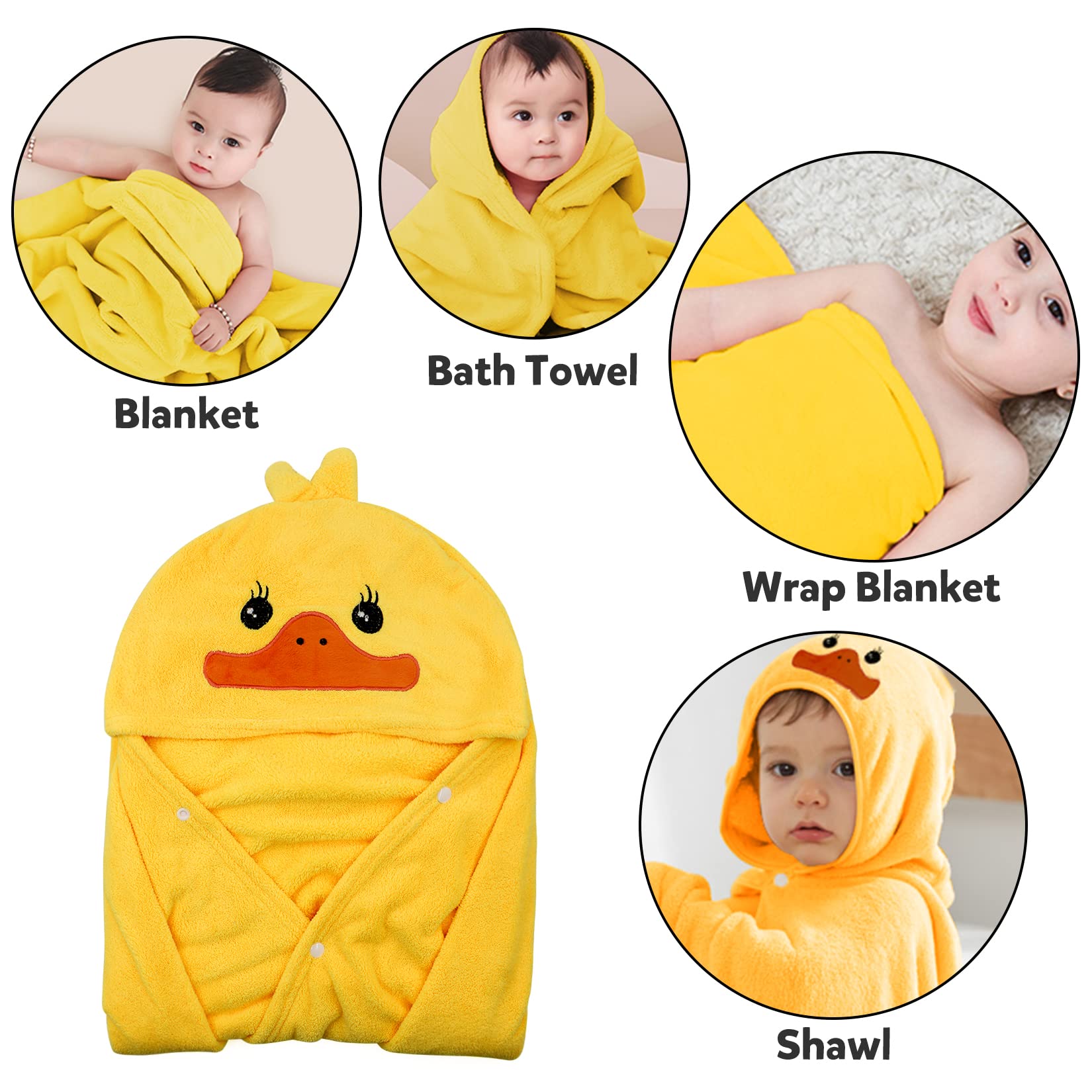 ROMASA Toalla de baño para bebé, ultrasuave, con Capucha, Altamente Absorbente, Manta de baño para niños y niñas, Extra Grande, 27.5 x 55 Pulgadas (Amarillo)