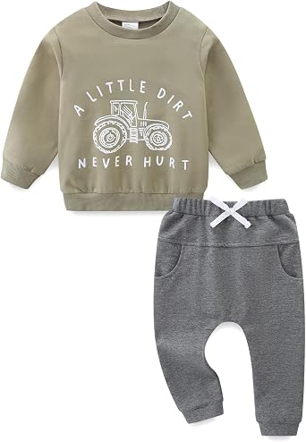 Toddler Baby Boy Clothes Long Sleeve Crewneck Sweatshirt with Pants Spring Fall Winter Outfits