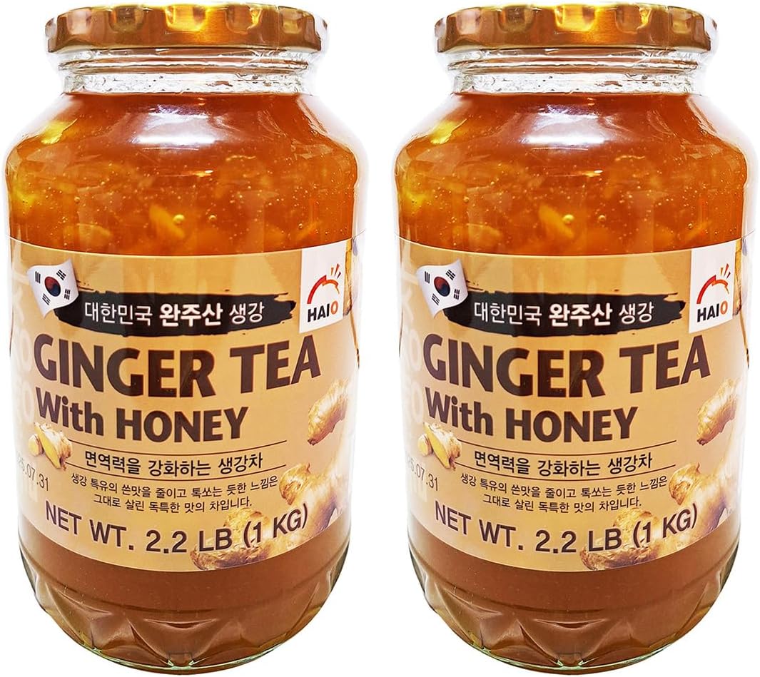 Ginger Tea With Honey Refresh With Korean Herbal Tea Ginger Delight - Product of Korea 2 Glass Jars 2.2 lb (1 kg. ) each