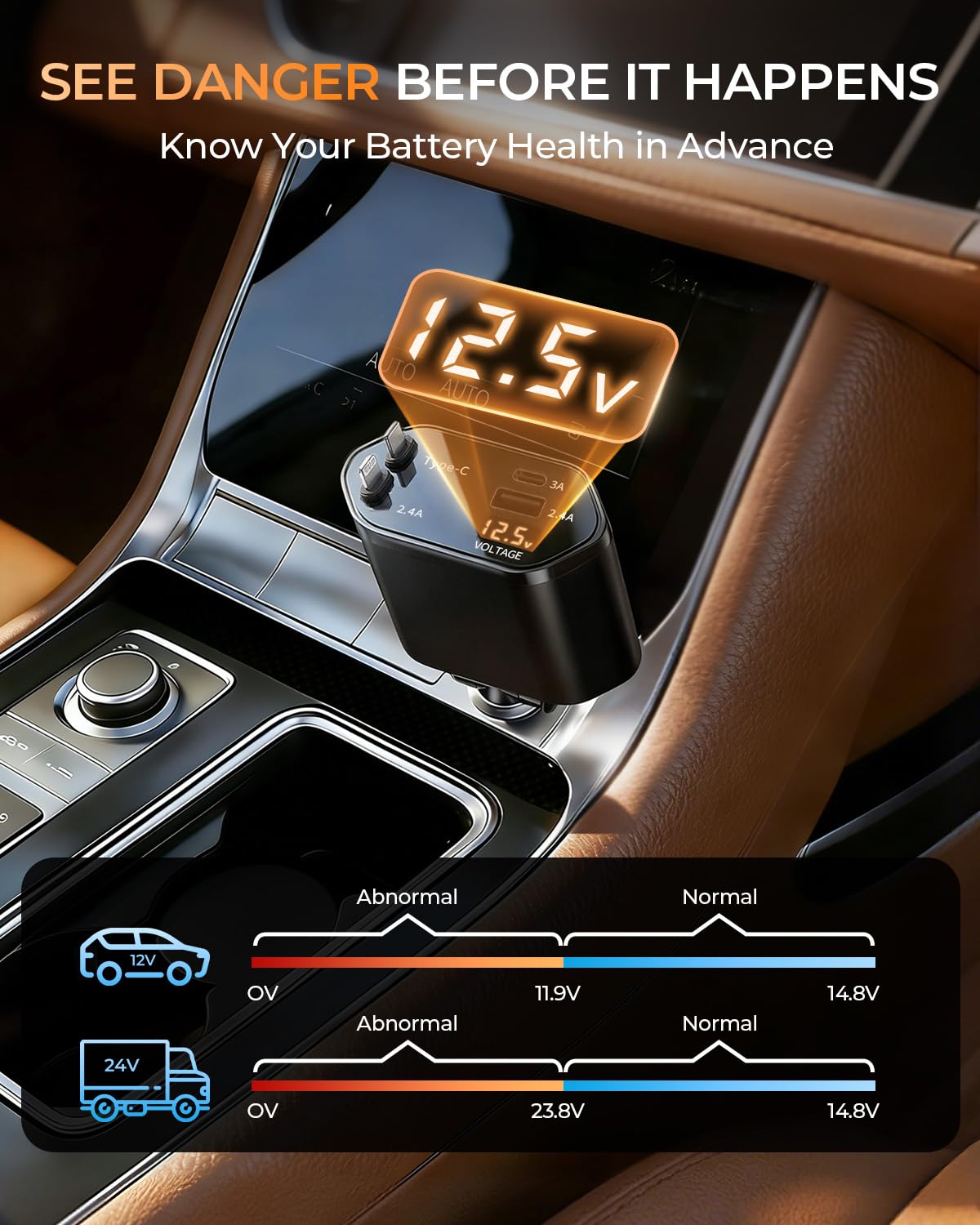 2026 MimAuto 4 in 1 Retractable Car Charger, Car Charger USB C Fast Charger, Car Phone Charger for iPhone 17/16/15/14/13, Samsungs, Tablets, Dash cams. Black Car Accessories for Men Women — view 7