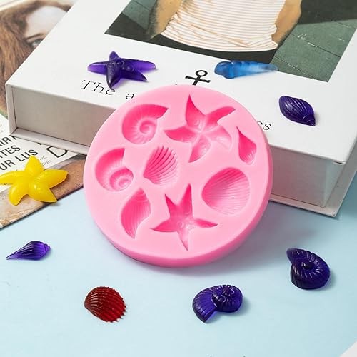 Miniatura 5 de Elfkitwang Molde de silicona para fondant de temática marina, concha, cola de sirena, caballito de mar, estrella de mar, coral, herramientas de
