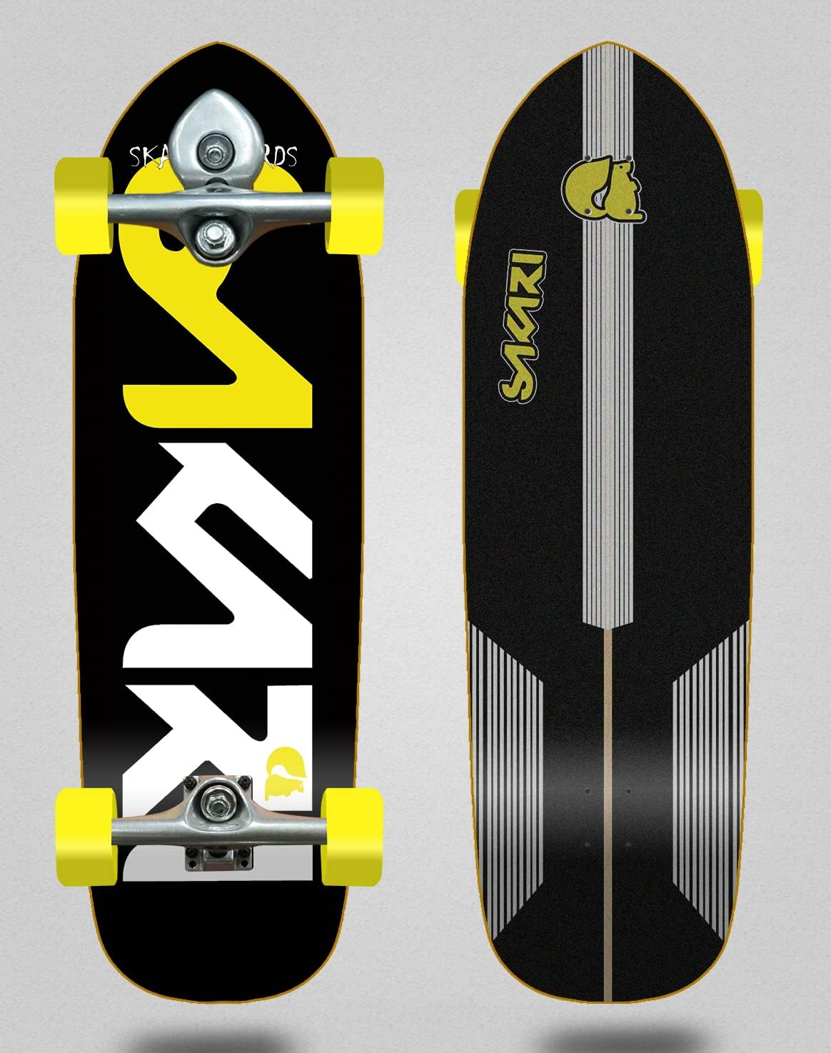 Sakari Surfskate Complete with Buri Trucks - Logo Yellow White 33.5
