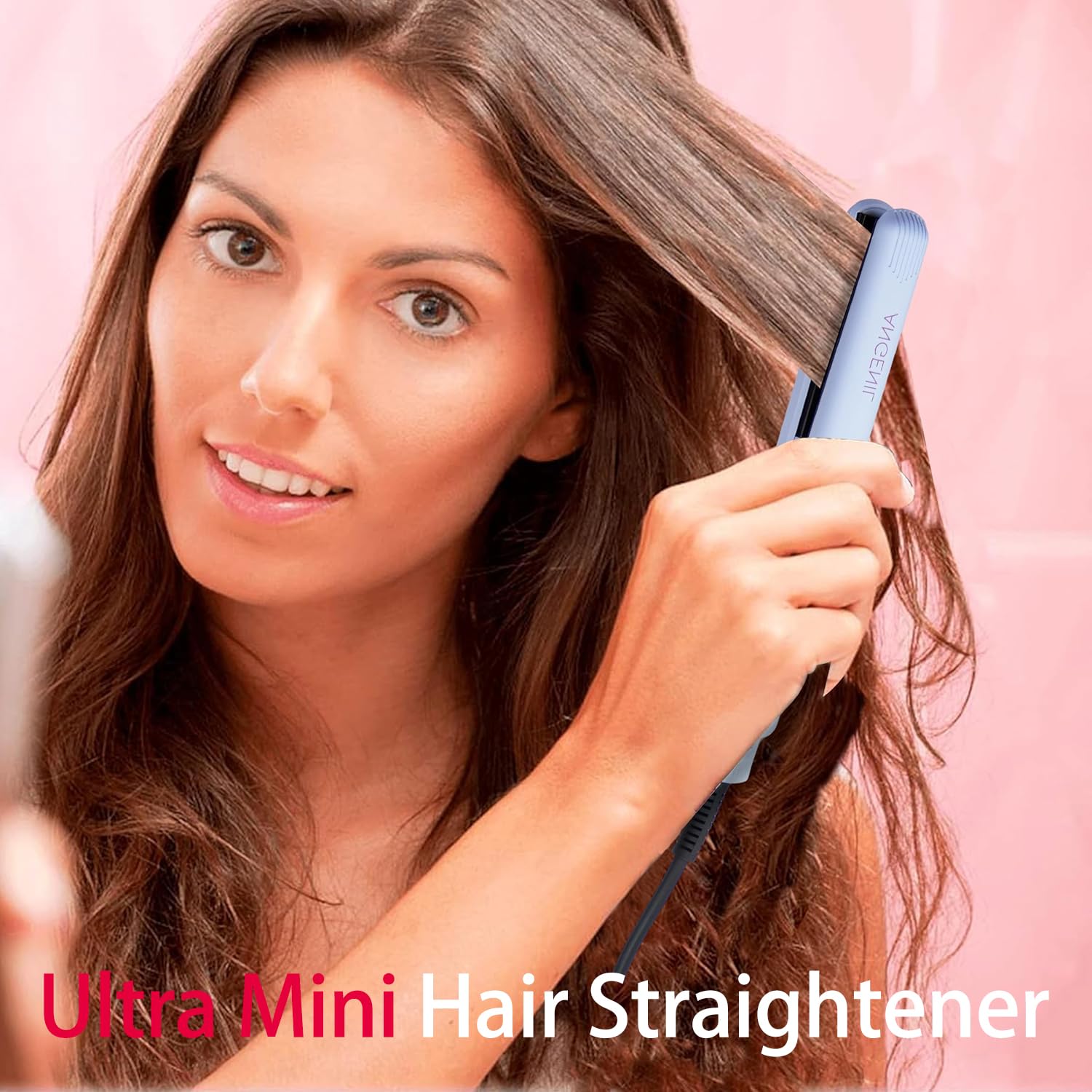 ANGENIL Mini lisseur céramique pour femme, fer à lisser et boucler pour cheveux fins, double tension, format voyage 1,8 cm, pour cheveux courts - Bleu