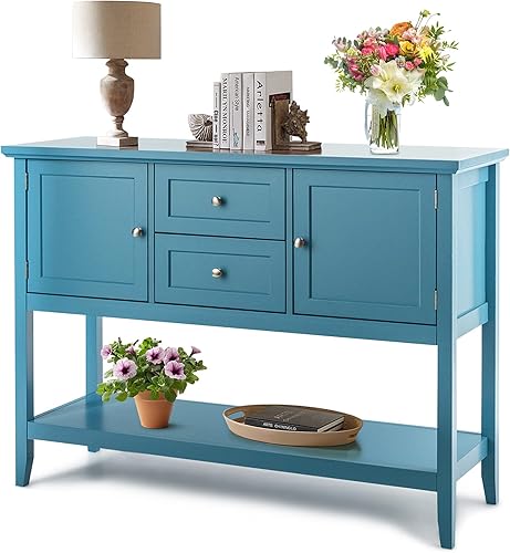 Miniatura 1 de PETSITE Aparador de buffet con almacenamiento, cajones y estante abierto, mesa consola de madera para cocina, sala de estar, pasillo