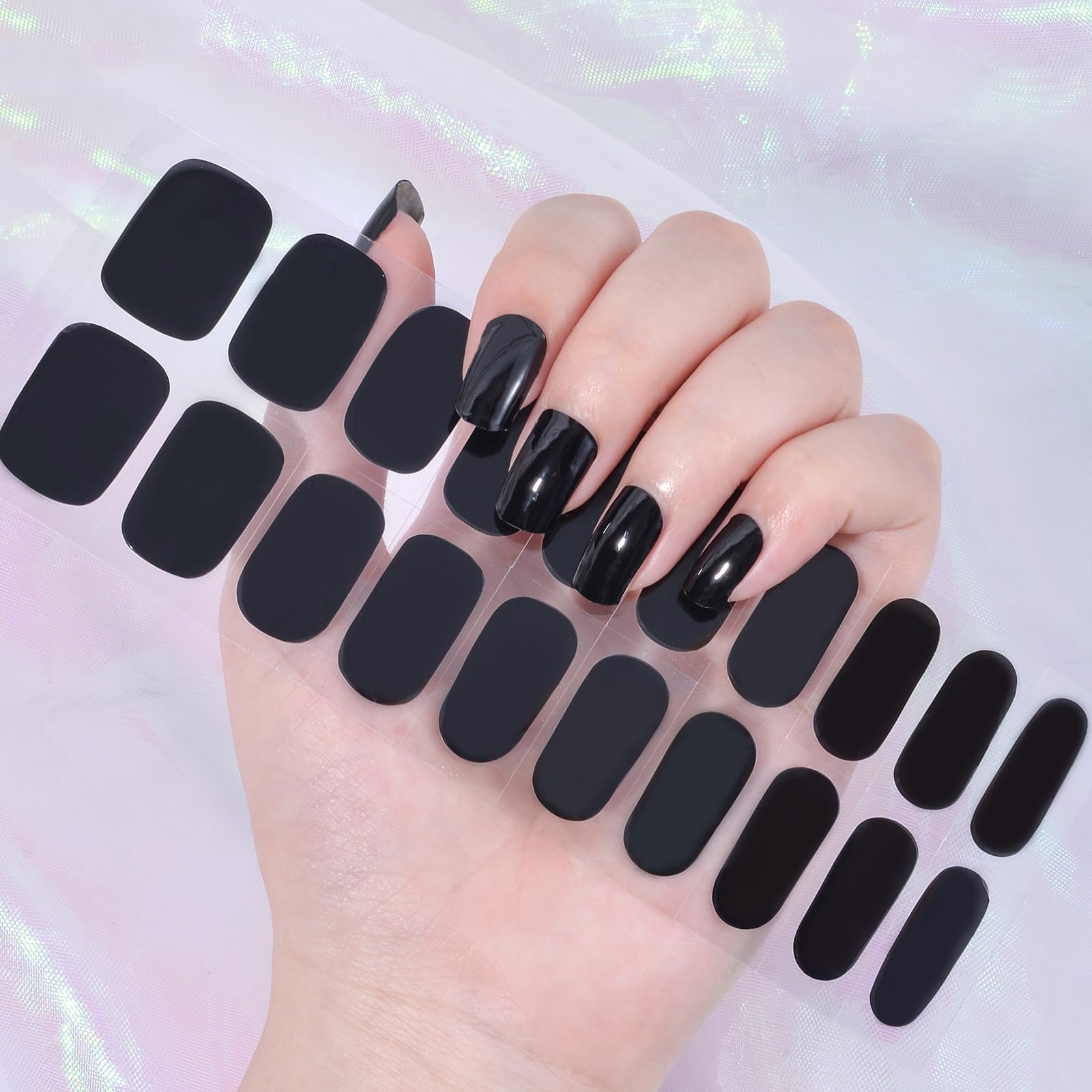 NALACAL Black Style Nail Wraps for Women, Stick on Nail Polish Strips, Solid Color Self Adhesive Nail Polish Stickers, Waterproof Long Lasting Nail Strips