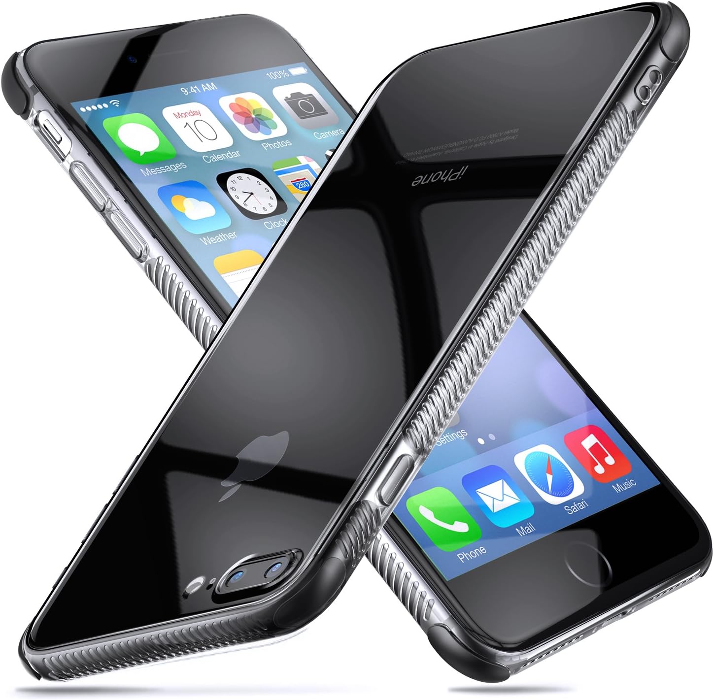 Guchoi Compatible iPhone 7 Plus Case & iPhone 8 Plus Case, Full Corners Protection Flexible TPU Anti-Slip Shockproof Protective Case Support Wireless Charging - Clear/Black