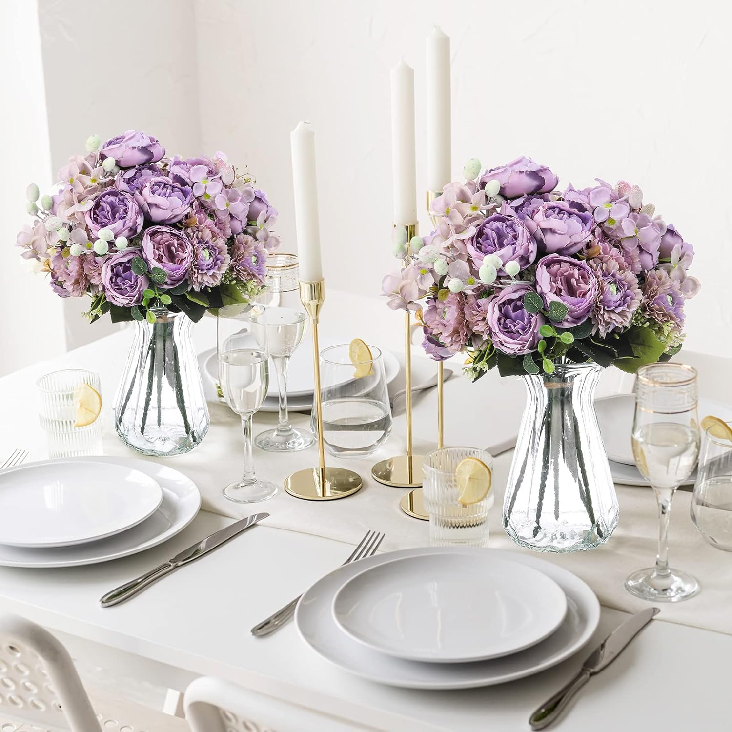 Crowye 8 Bouquets Wedding Silk Peony Hydrangea Flowers with Stems 12.6" H Elegant Faux Vintage Artificial Flowers for Decoration for DIY Table Party Decor Centerpieces Home(Purple) - Image 4