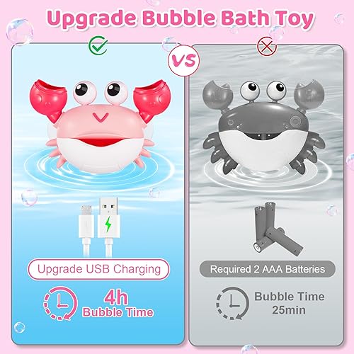 Miniatura 3 de Gigilli Juguetes de baño de cangrejo para bebé, máquina de burbujas de baño recargable para niños pequeños, fabricante automático de burbujas para