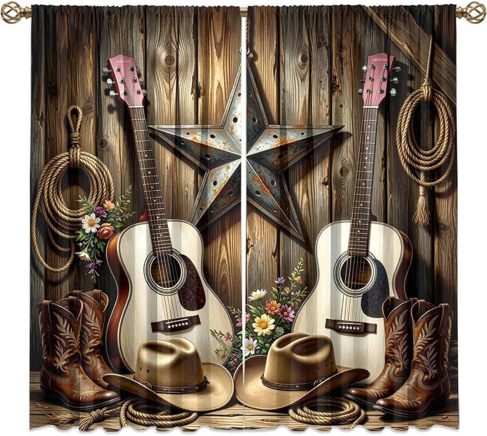 Rustic Tab Amazon.com: KuracleGH Rustic Countryside Music Guitar Curtains-Vintage ...