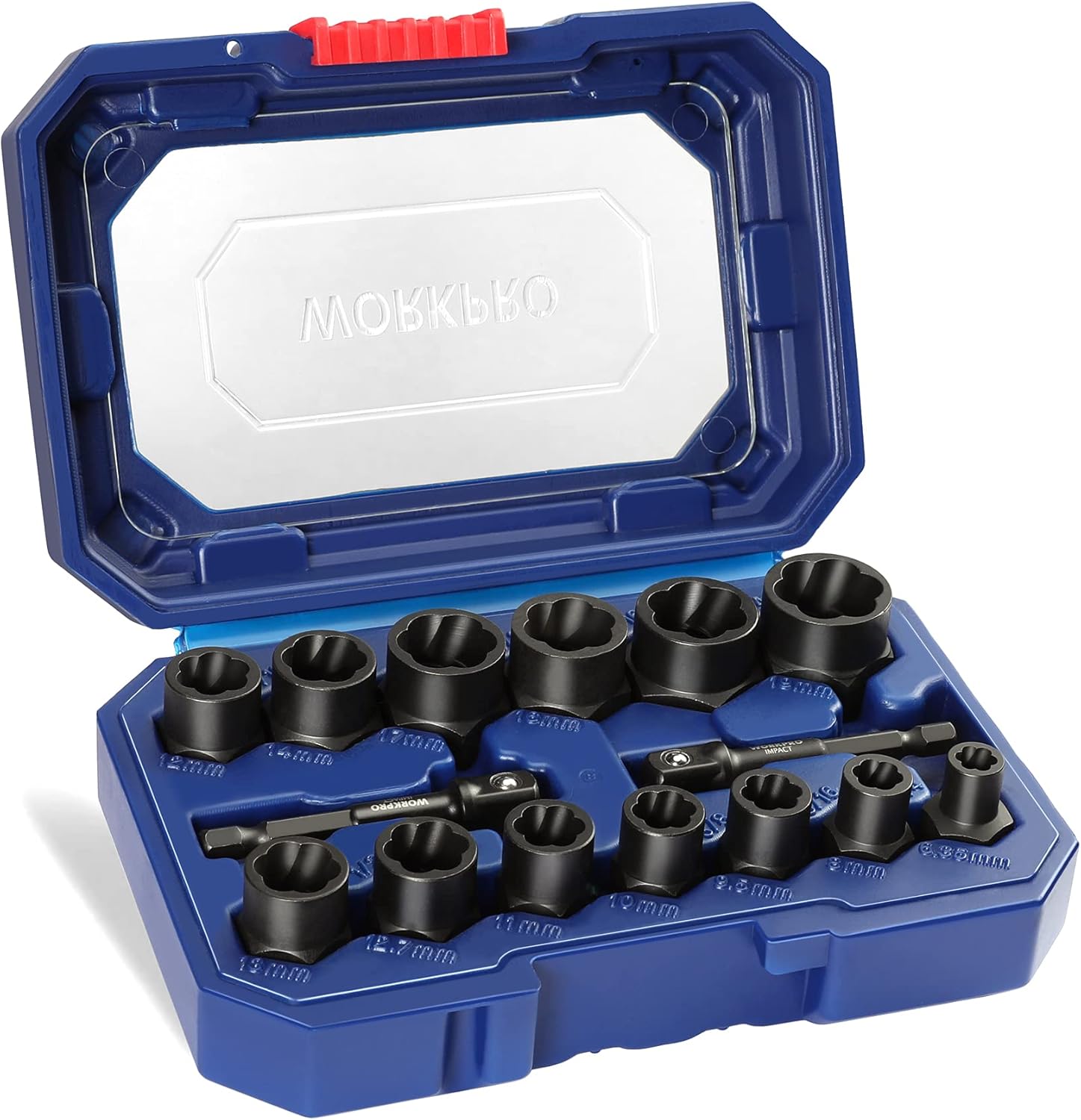 WORKPRO 15 Pieces Impact Bolt & Nut Remover Set, 3/8” Drive Bolt Extractor for Removing Stripped, Damaged, Rounded off and Rusted Bolts & Nuts