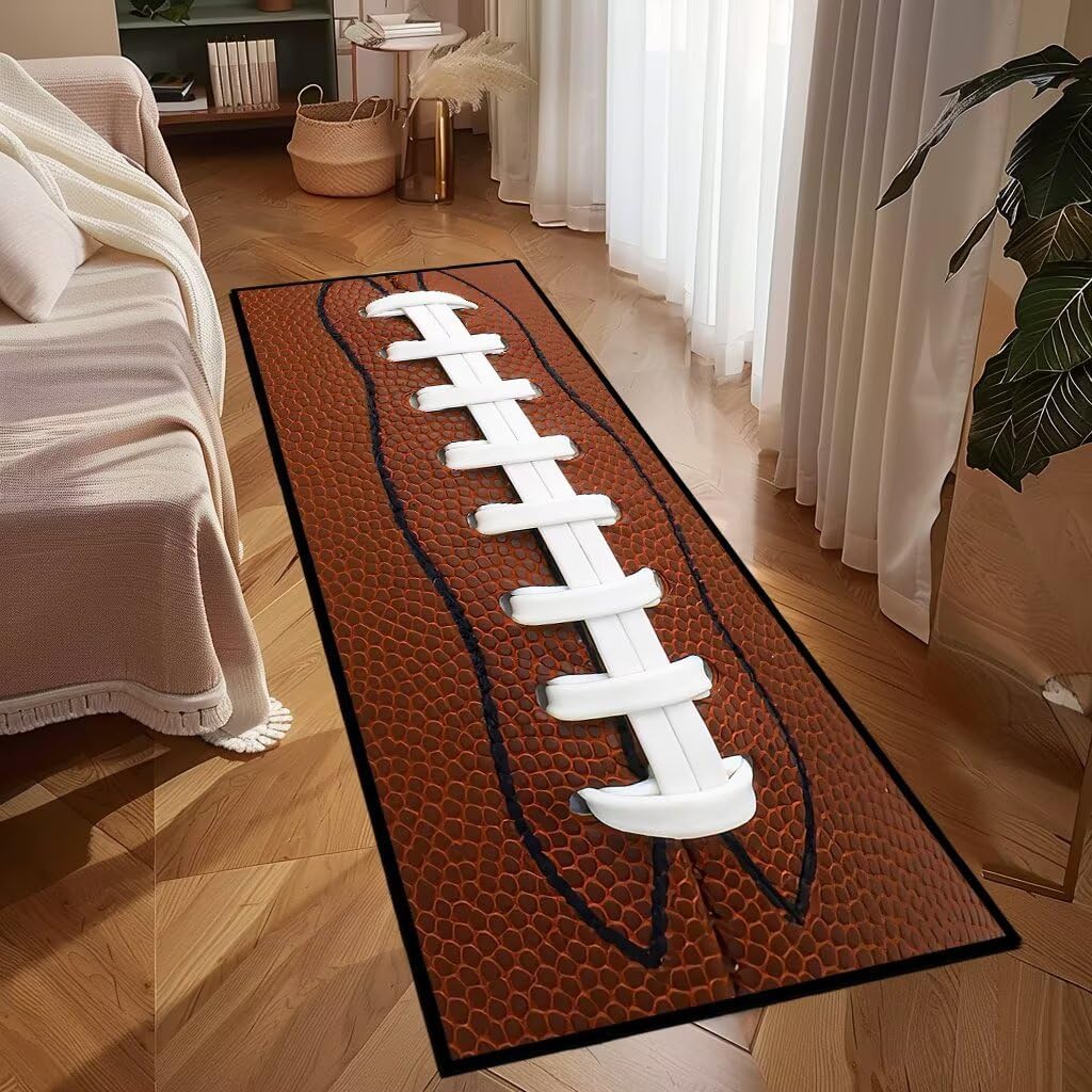 American Football Rug 2x6 Throw Rug Sports Kitchen Runners Ultra-Thin Low Pile Carpet Washable Hallway Rugs Sport Theme Area Rug Non-Slip Floor Carpets for Bedroom Bathroom Entrance Door Mat Indoor