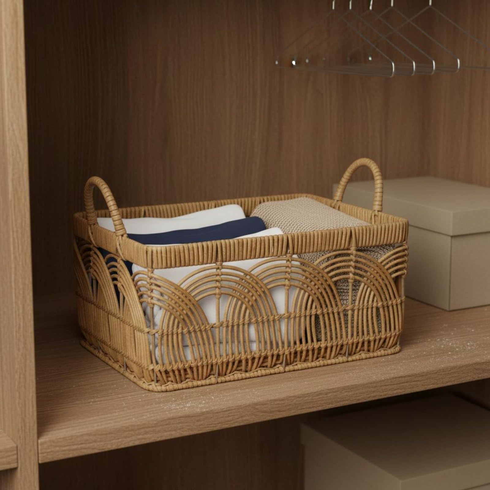 Cesta Impermeable para Almacenamiento, Juego De 2 Cestas De Almacenamiento De Plástico Trenzado Pequeña + Grande