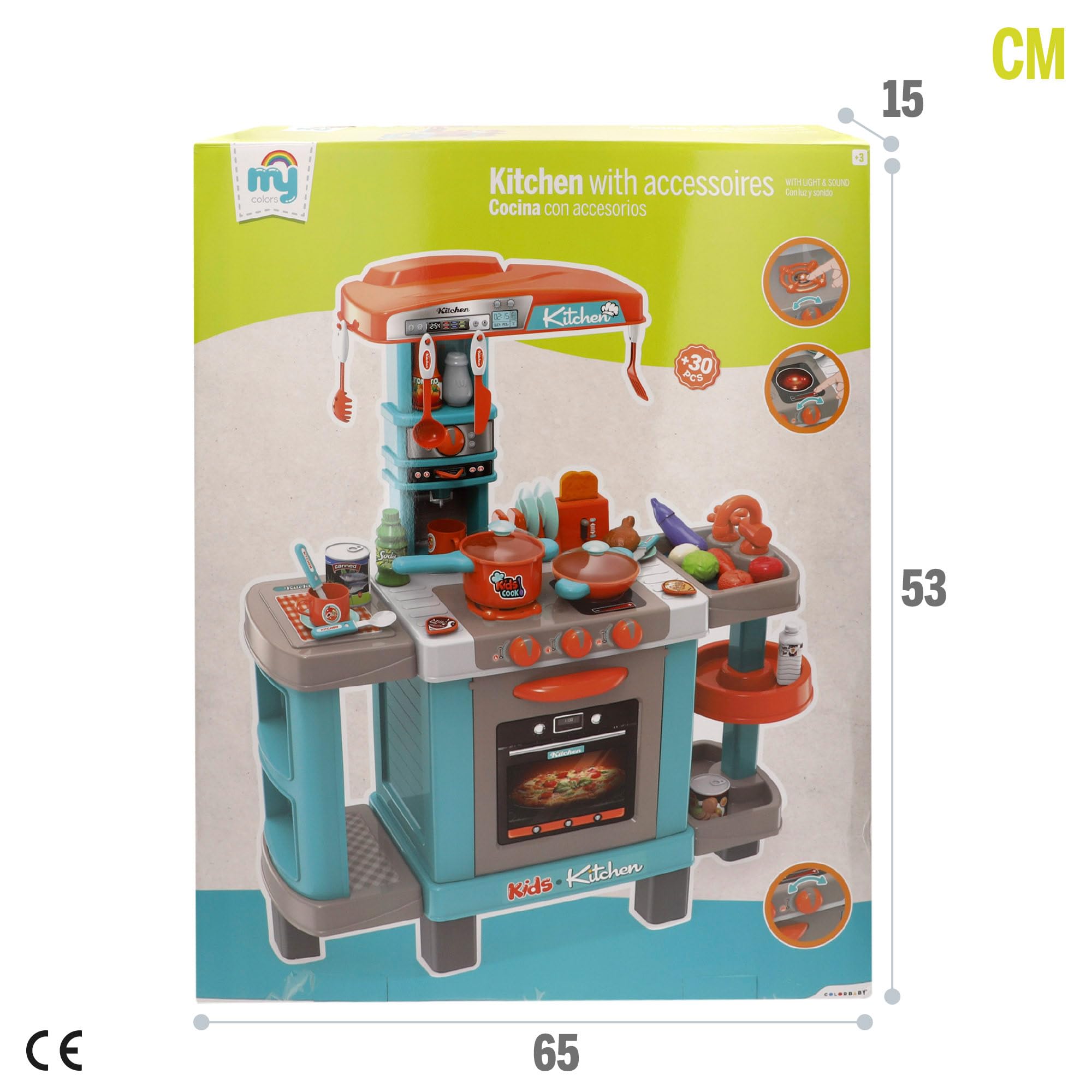 ColorBaby 47967 My Home Cocina Juguete, 78x28x87 cm, Luz y Sonido, con Accesorios para cocinar, Alimentos, Horno, Estantes, Fregadero, Cocinita Infantil, Cocinitas Infantiles, Cocinas para niños, +3