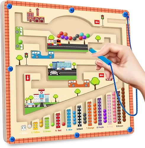Juguetes magnéticos de laberinto de color y números rompecabezas de madera, tablero de actividades, aprendizaje educativo para preescolares,