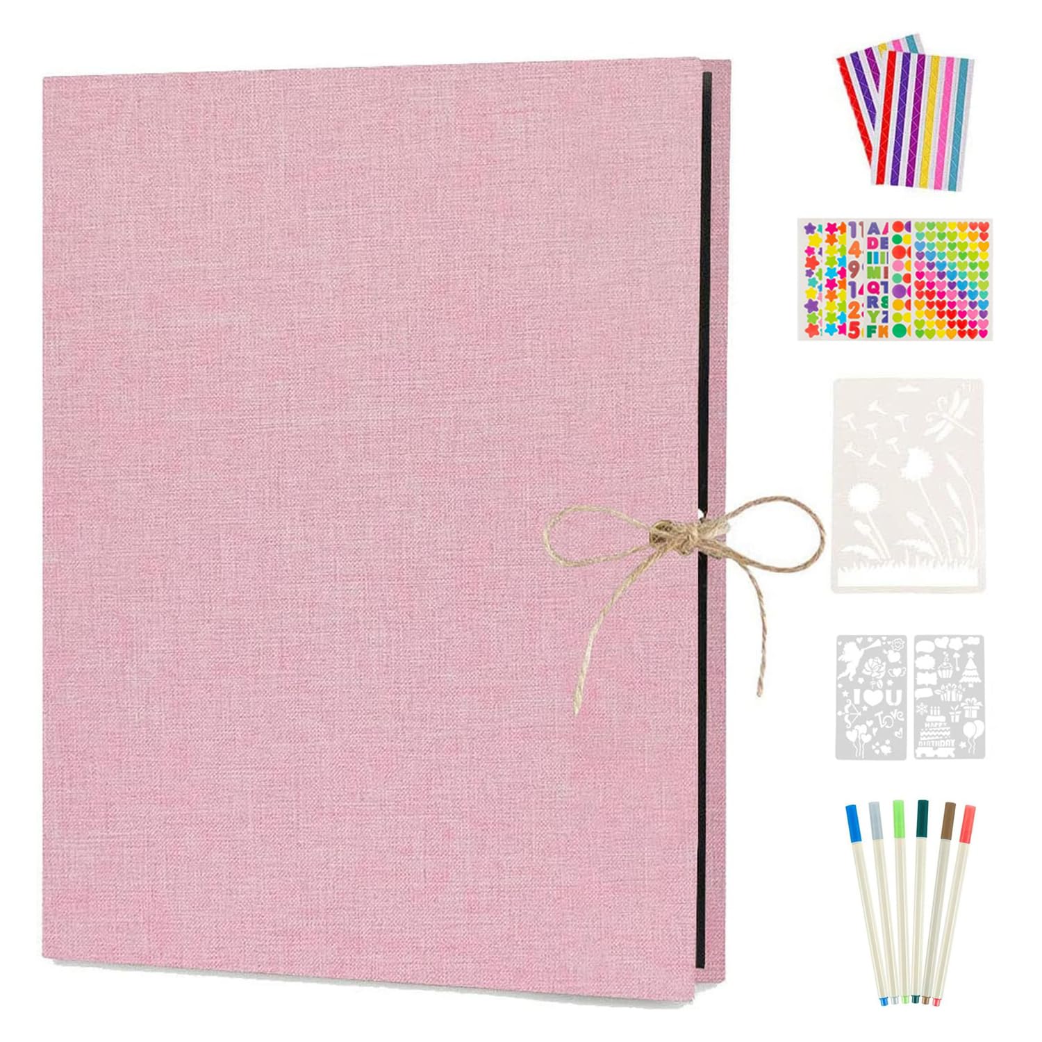 Boic Fotoalbum zum Selbstgestalten 60 Schwarze Seiten, DIY Leinen Fotoalben Scrapbook Album zum Einkleben