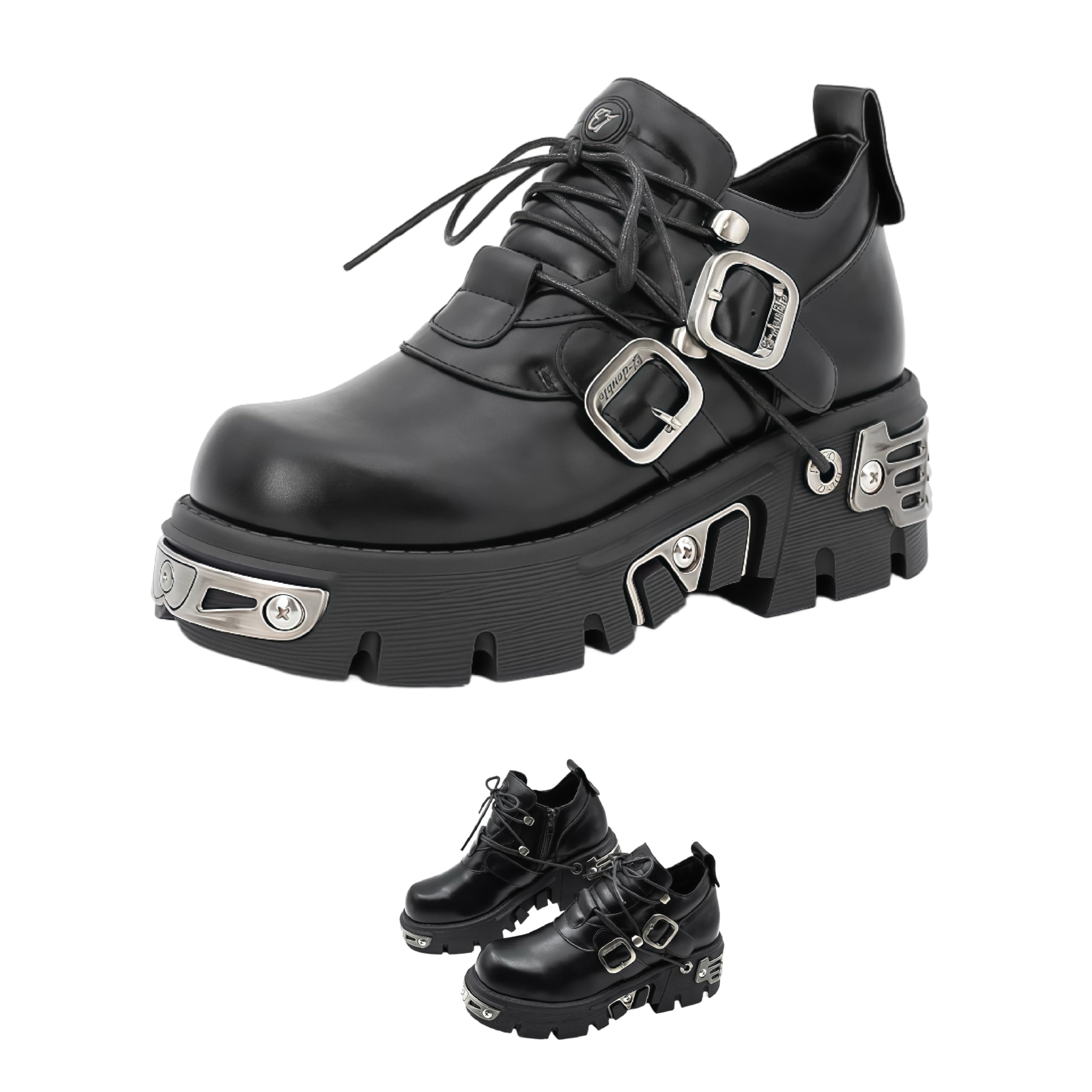 Womens Visual Kei Grunge Punk Goth Platform Shoes - Fashion Lace - Up with Metal Buckles- Breathable Lining