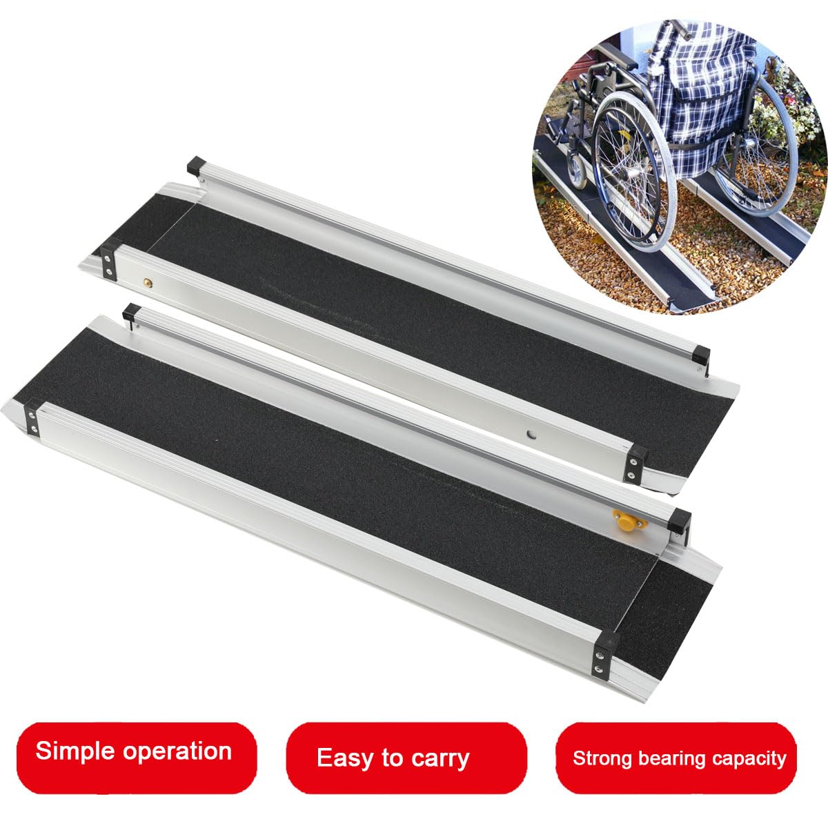 2 rampas telescópicas para silla de ruedas, carga máxima de 275 kg, rampas ajustables portátiles para sillas de ruedas, motocicleta, scooter, hogar, puerta delantera, escalones, con bolsa de