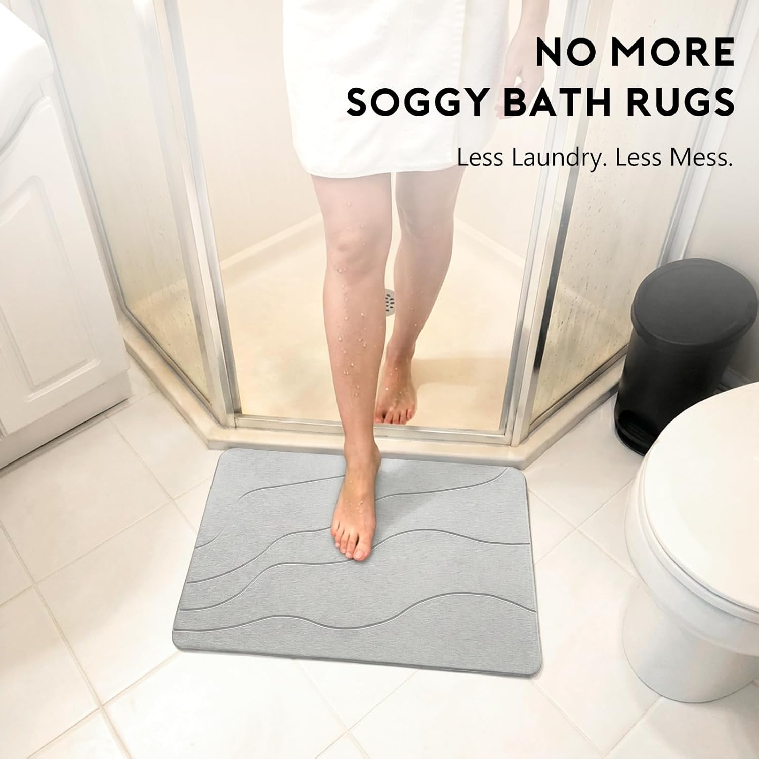 Stone Bath Mat, Quick-Dry Diatomaceous Earth Shower Mat, Absorbent Bathroom Mat for Shower/Tub Exit, New Apartment Essential & Housewarming Gift, 23.5" x 15.5" Light Gray Wave