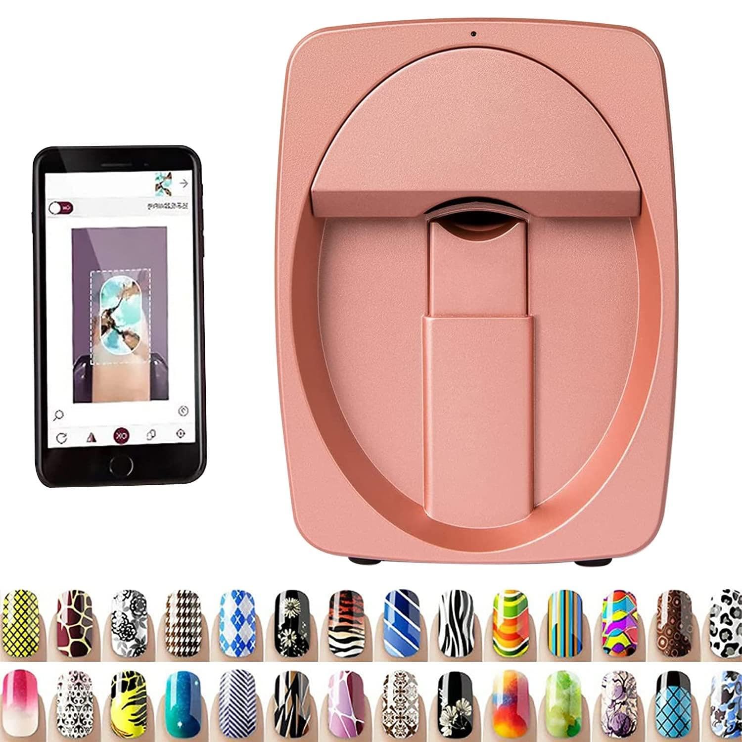 3D Automatic Smart Art Nail Printer, Multifunction Portable Pattern Nail Art Printers Machine, Ai Recognition of Nail Face, Support WiFi/DIY/USB,RoseGold