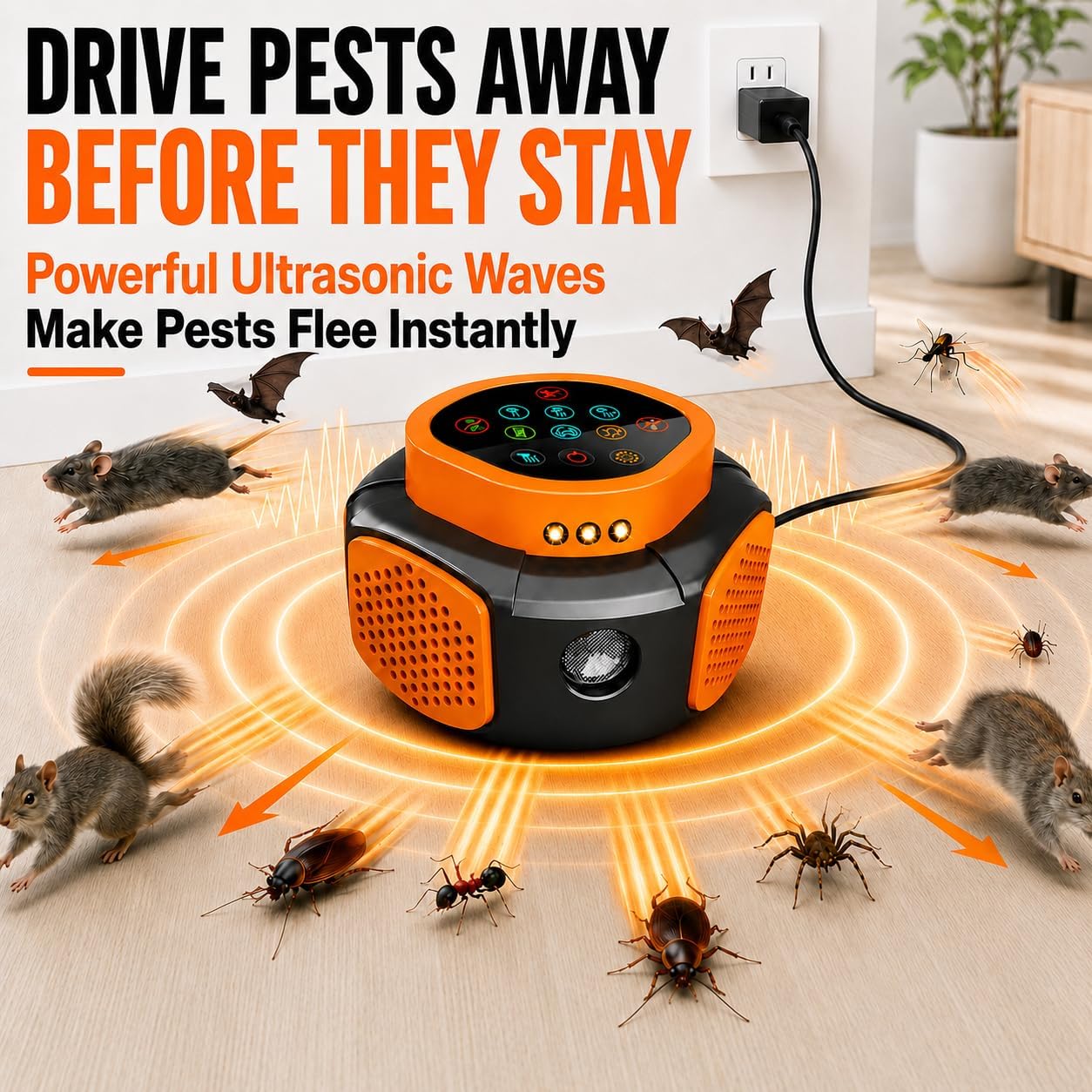 Smart Ultrasonic Pest Repeller, Mouse Ant Squirrel Spider Roach Repellent
