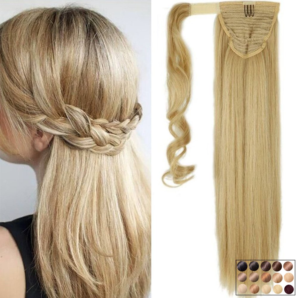 Clip in Extensions Pferdeschwanz Haarteil Blond Glatt Ponytail