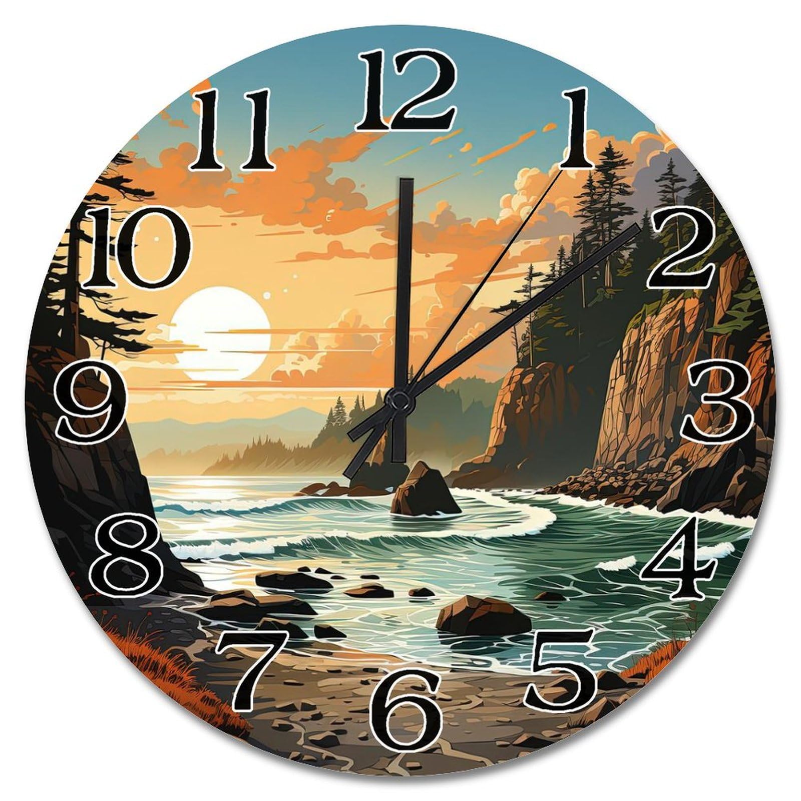 Horloge murale en bois à piles pour chambre salon et décoration