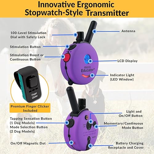 Miniatura 4 de Educator Collar de entrenamiento para perros con mando a distancia, 100 niveles de estimulación de golpeteo seguro, luz nocturna, impermeable,