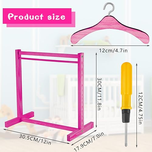 Miniatura 8 de Civaner 22 piezas de perchero para muñecas con colgador de ropa de madera para muñecas de 18 pulgadas, mini perchas para armario, accesorios de