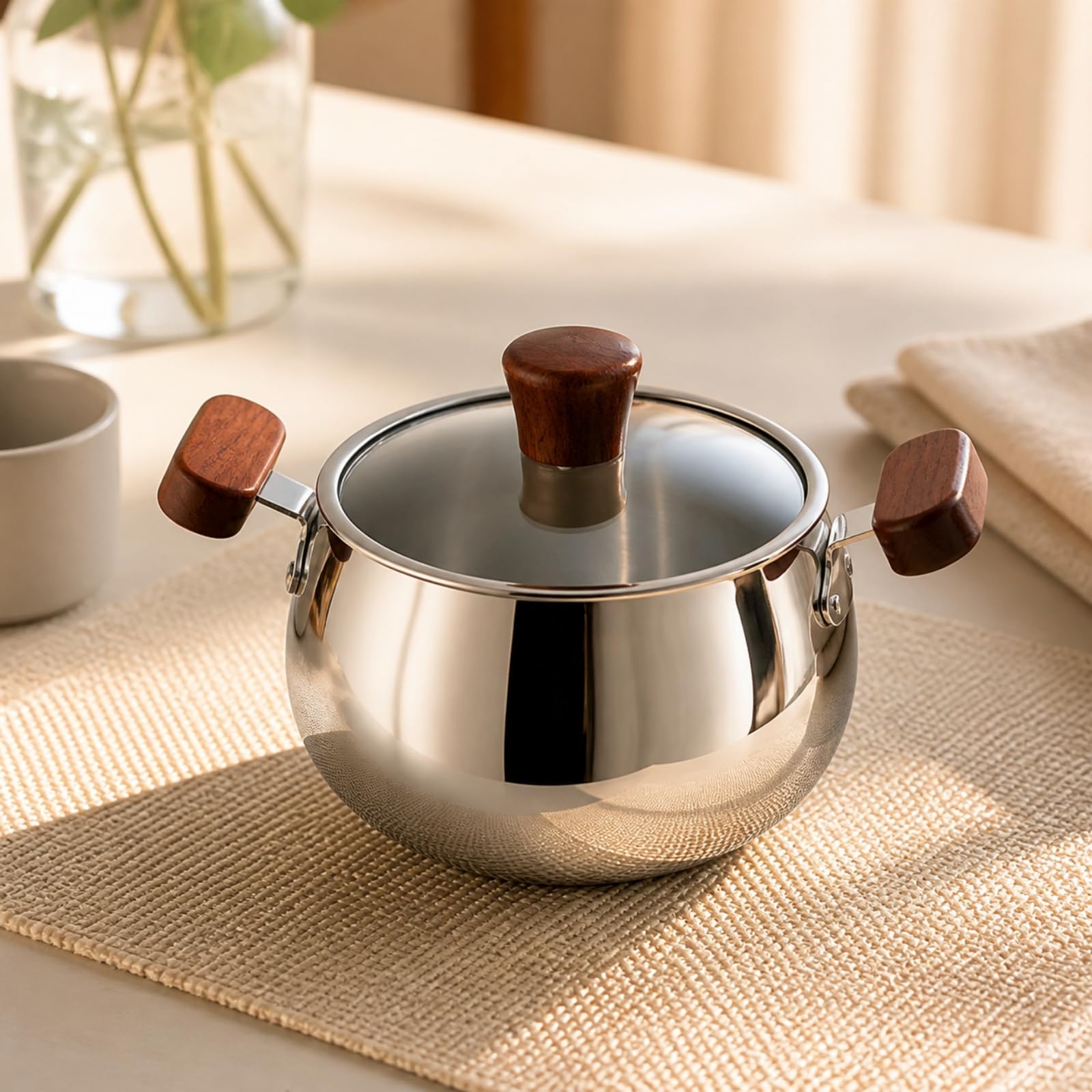Cazo con Tapa Vidrio Multifuncional | cazo Acero Inoxidable, Compacto, Olla para Leche, Desayuno