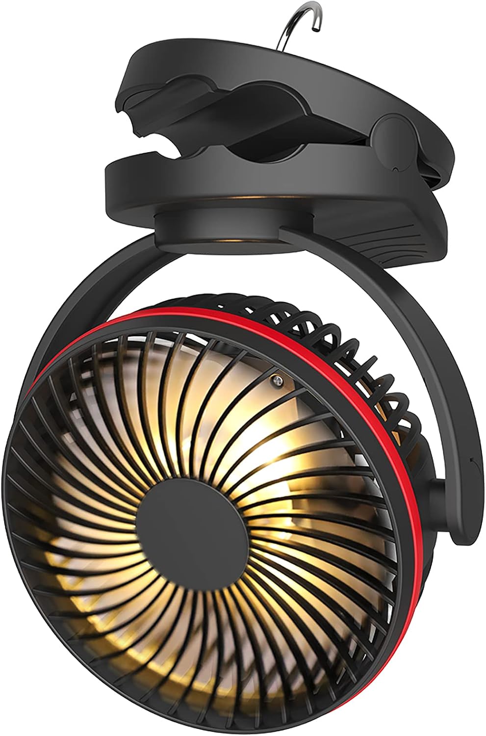 Camping Clip On Fan 5000mAh, 4 Speeds Quiet Airflow Personal Fan with 35 Hours Work Time for Tent Lantern, Hurricane Emergency, Battery Operated Desk Fan With Hanging Hook for Home & Office