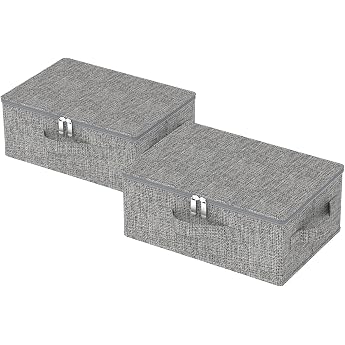 Underbed Storage Boxes with Lid 38 x 26 x 15 cm Grey Pack of 2 Underbed drawers with handle drawer organiser box washable organiser boxes for cube shelf storage box for duvets