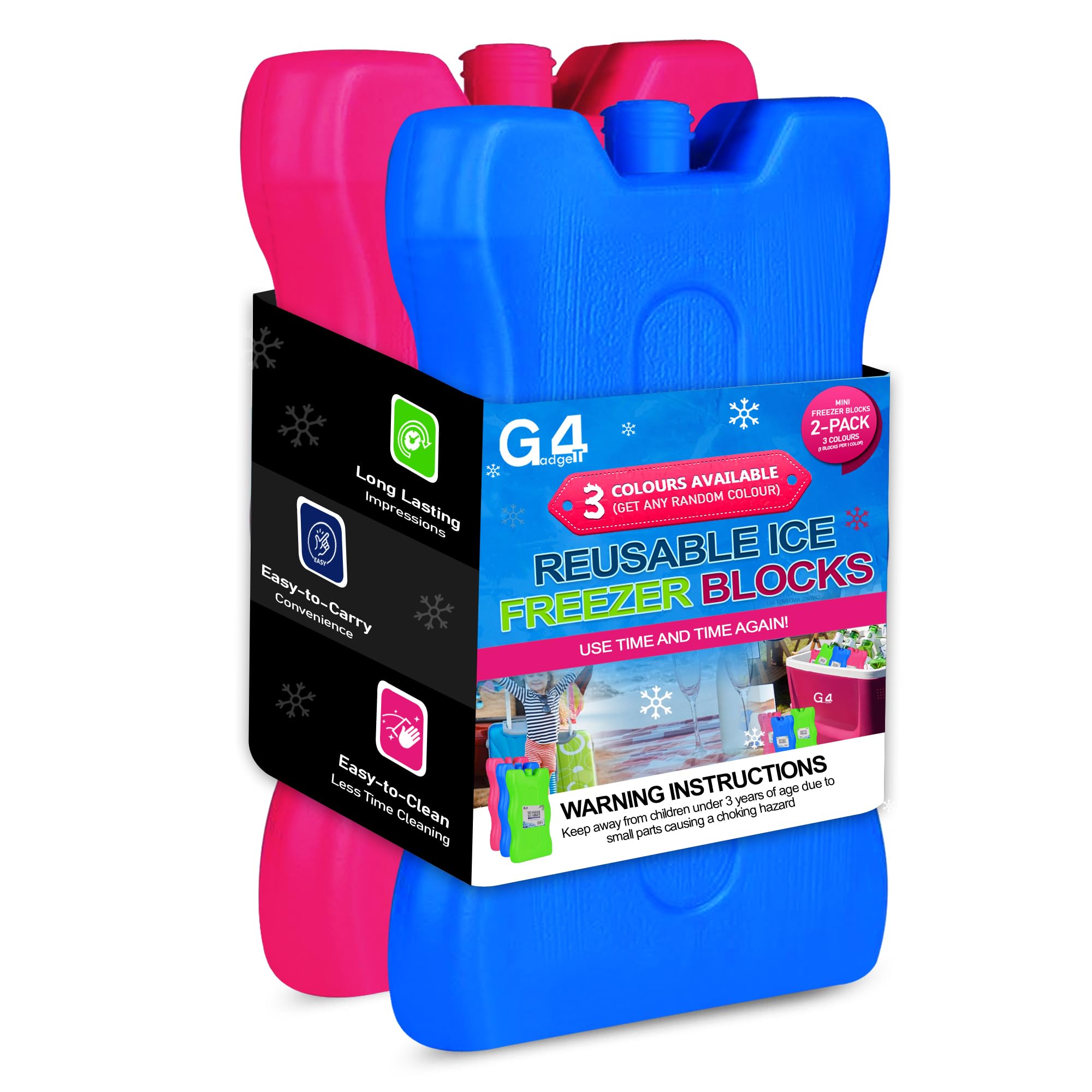 G4GADGET 16cm Freezer Blocks – Pack of 2 – Reusable Ice Packs for Coolers, Lunch Boxes, Travel & Outdoor Activities – Keeps Food Fresh and Drinks Cool