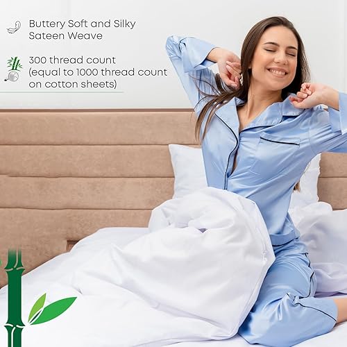 Miniatura 6 de Linenwalas Juego de ropa de cama completo con funda de edredón refrescante con sábana bajera de bolsillo profundo, 100% rayón orgánico derivado del